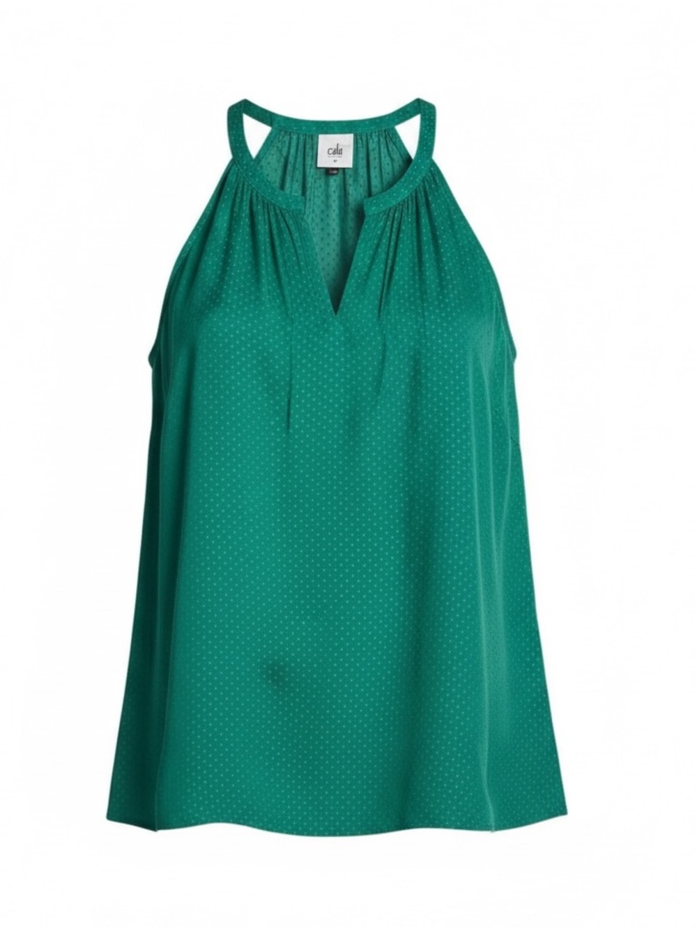 CAbi #5549 Green Halter Cold-Shoulder Tank Top S Dotted texture
